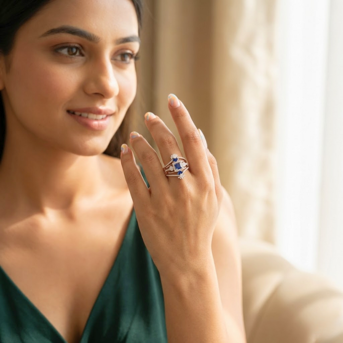 Royal Blue Sapphire & Diamond Designer Ring