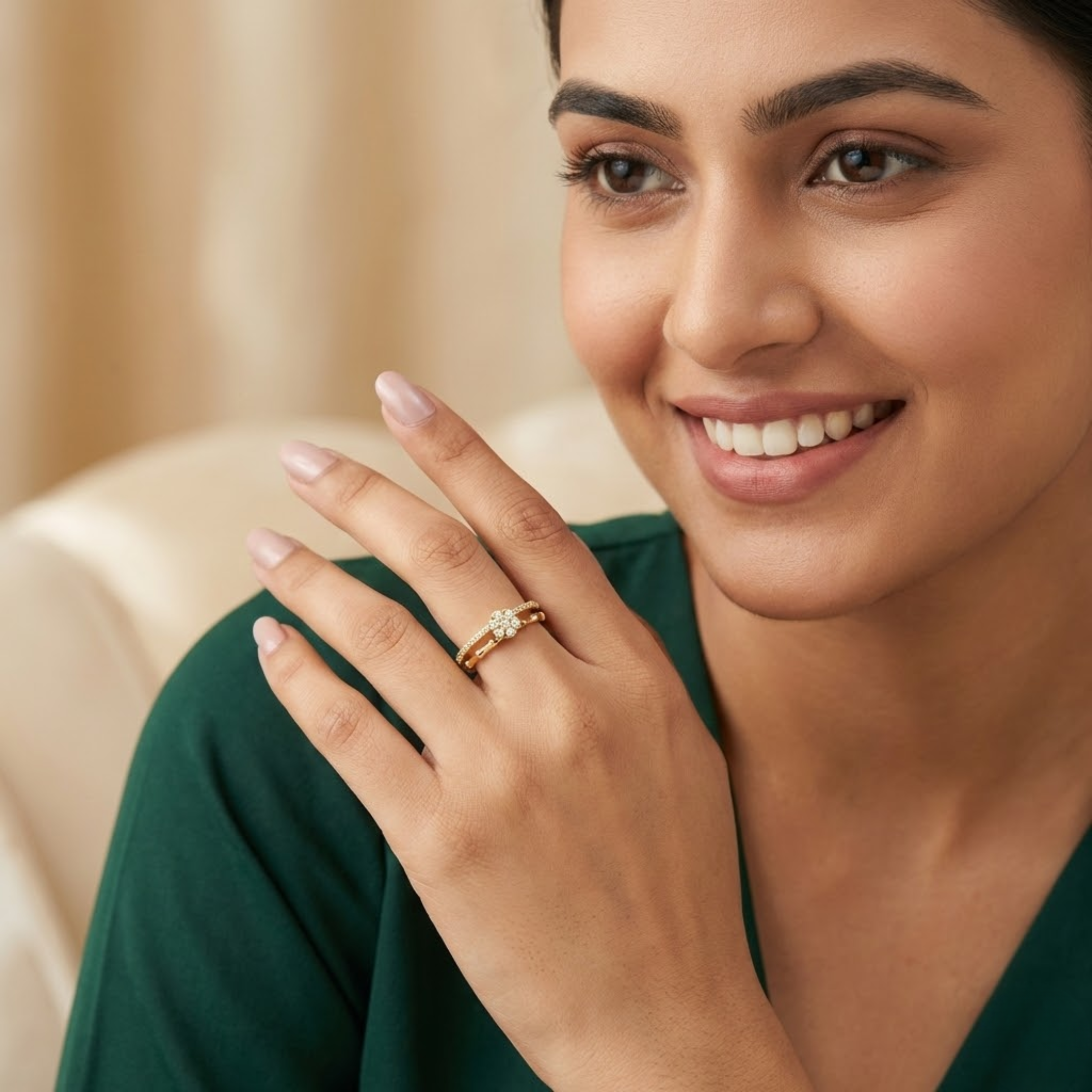 Floral Cluster Bamboo-Style Diamond Ring
