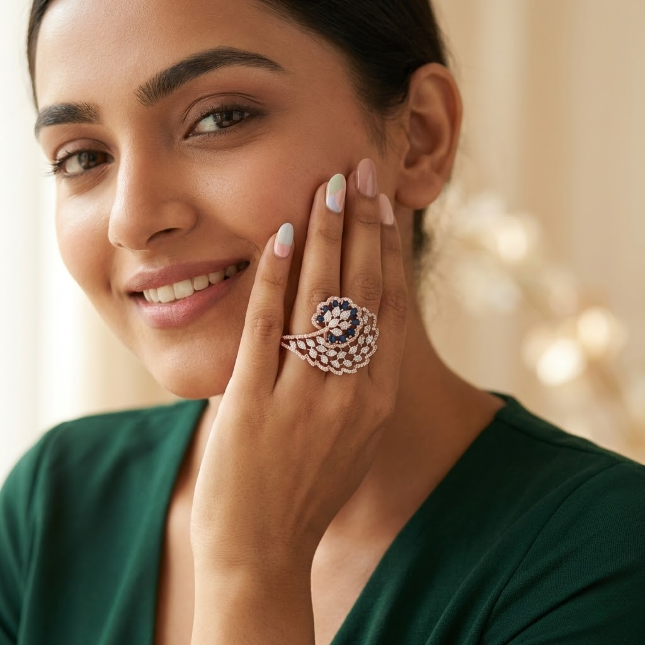 Floral Sapphire & Diamond Statement Ring