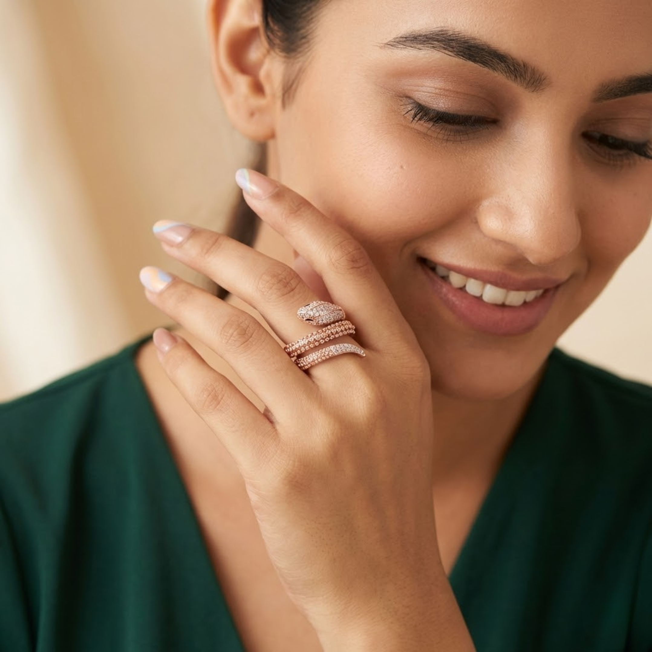 Artistic Spiral Beaded Diamond Ring