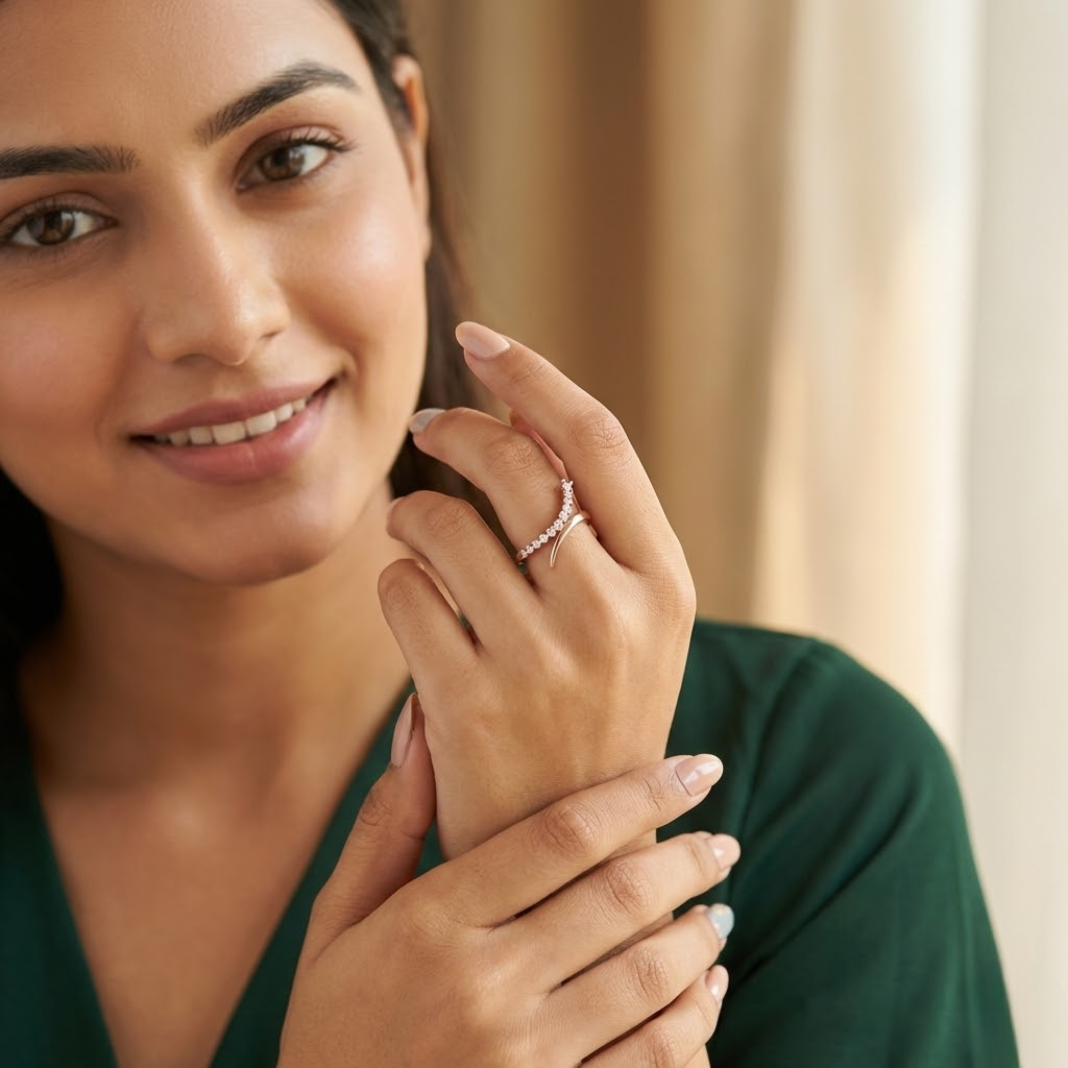 Curved Diamond Crossover Ring