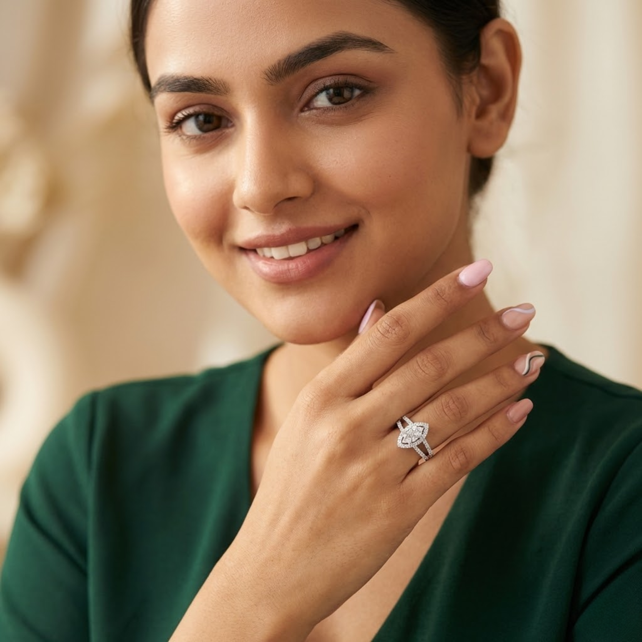 Marquise Cluster Split-Shank Diamond Ring