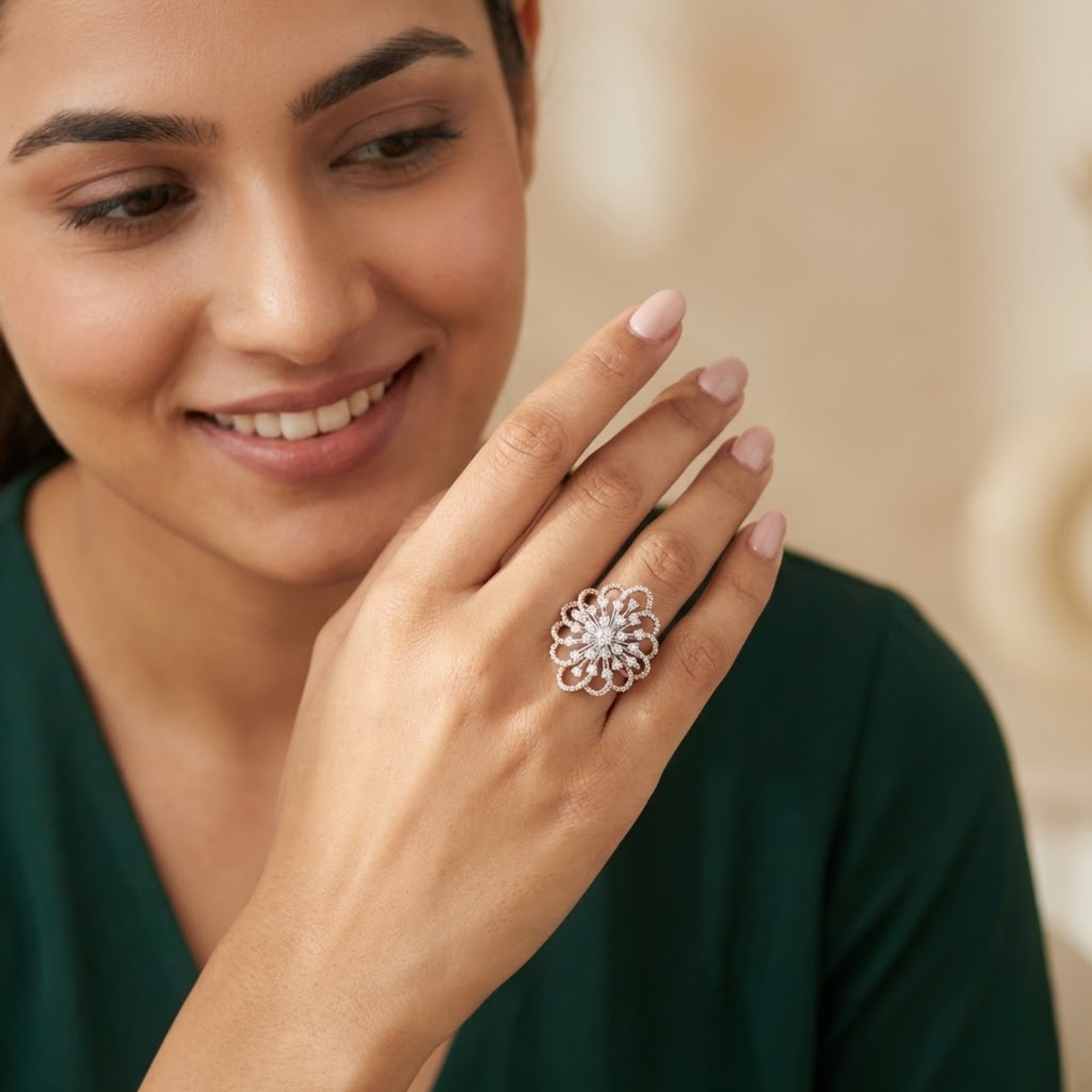 Grand Spiral Floral Diamond Statement Ring