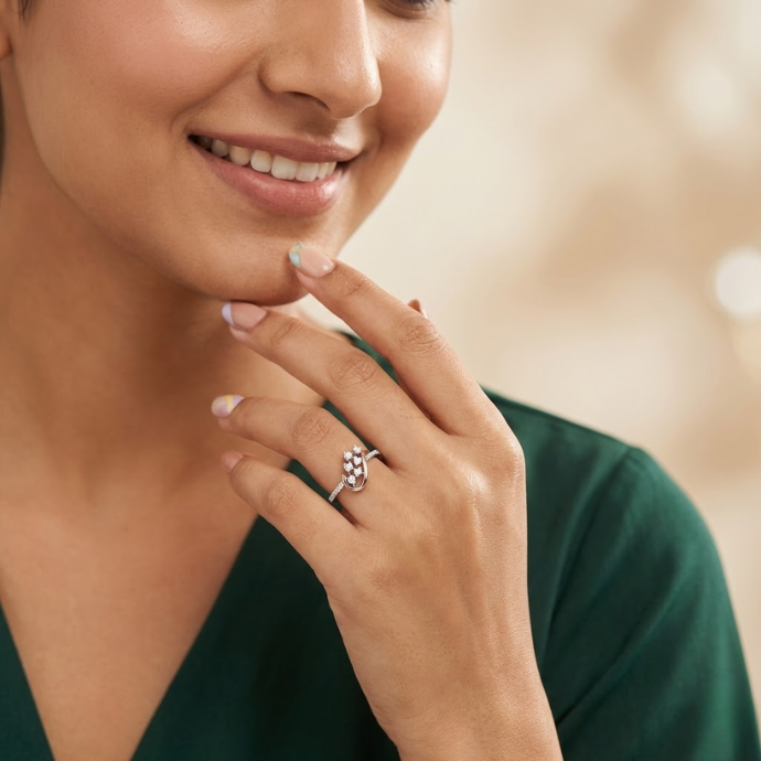 Dual-Tone Floral Curve Diamond Ring