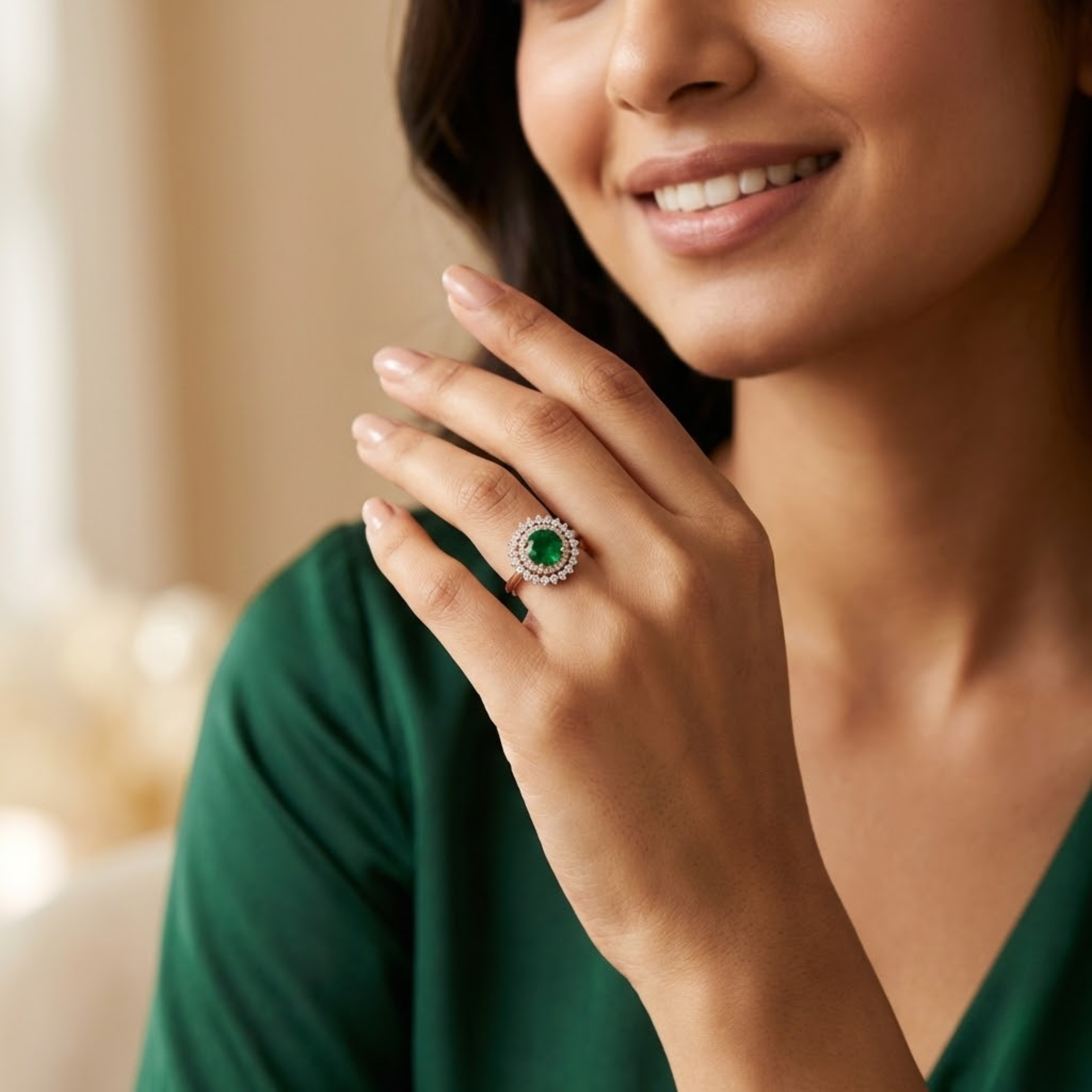 Emerald Halo Diamond Ring