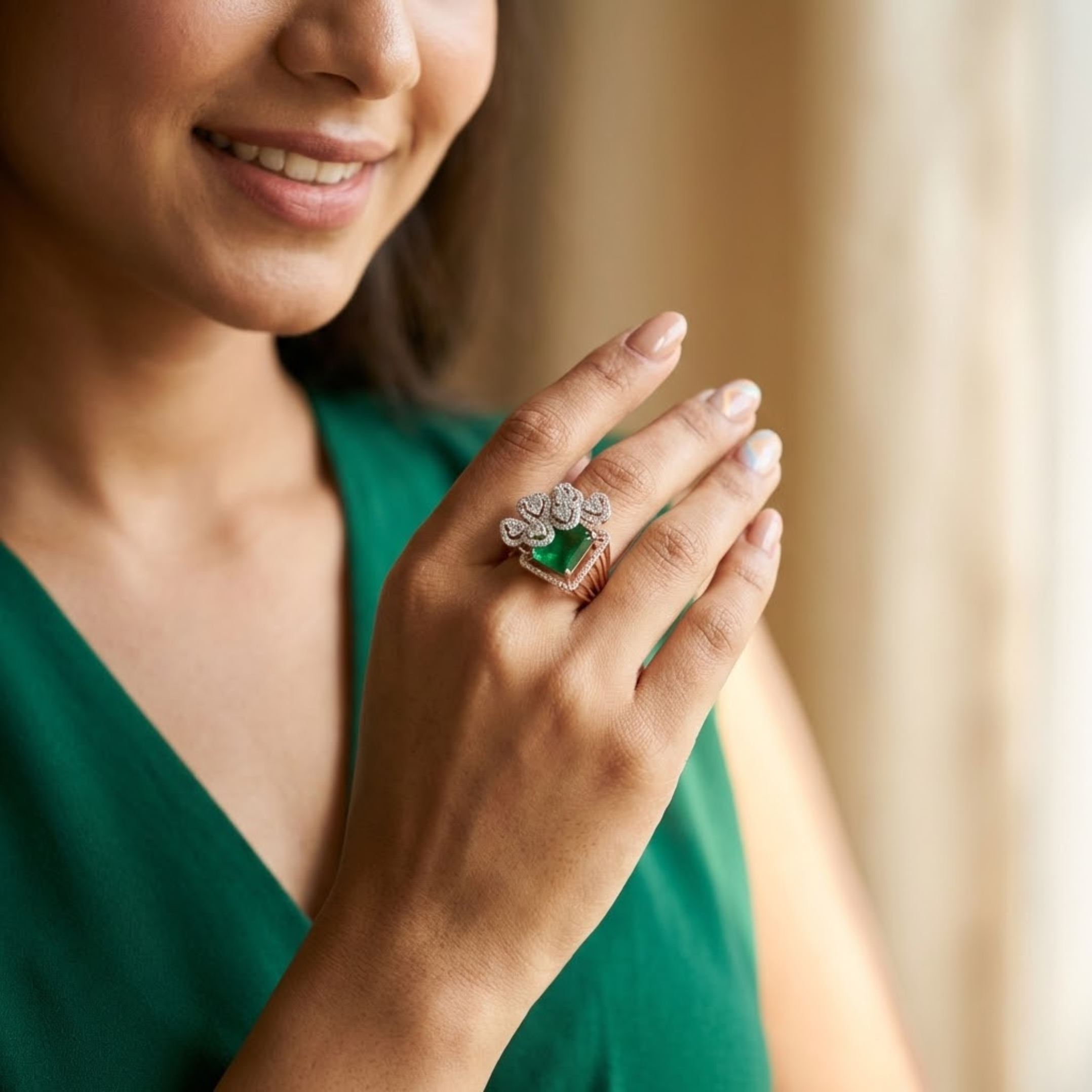Floral Cluster Emerald Statement Ring