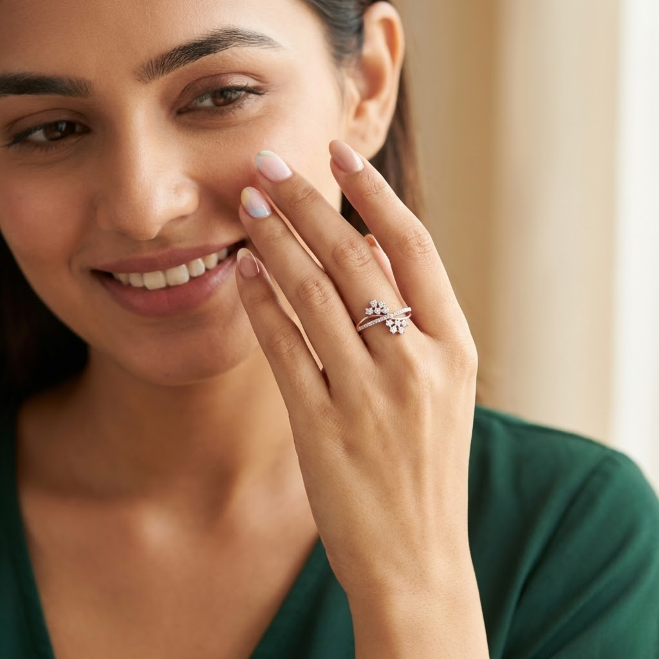 Asymmetric Floral Diamond Ring