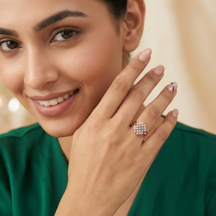 Cluster Diamond Crown-Inspired Ring