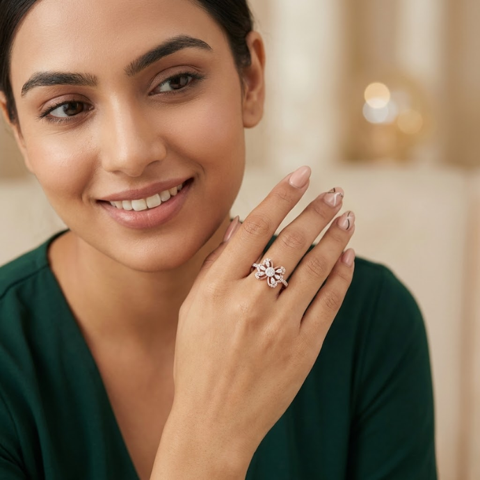 Regal Floral Crown Diamond Ring