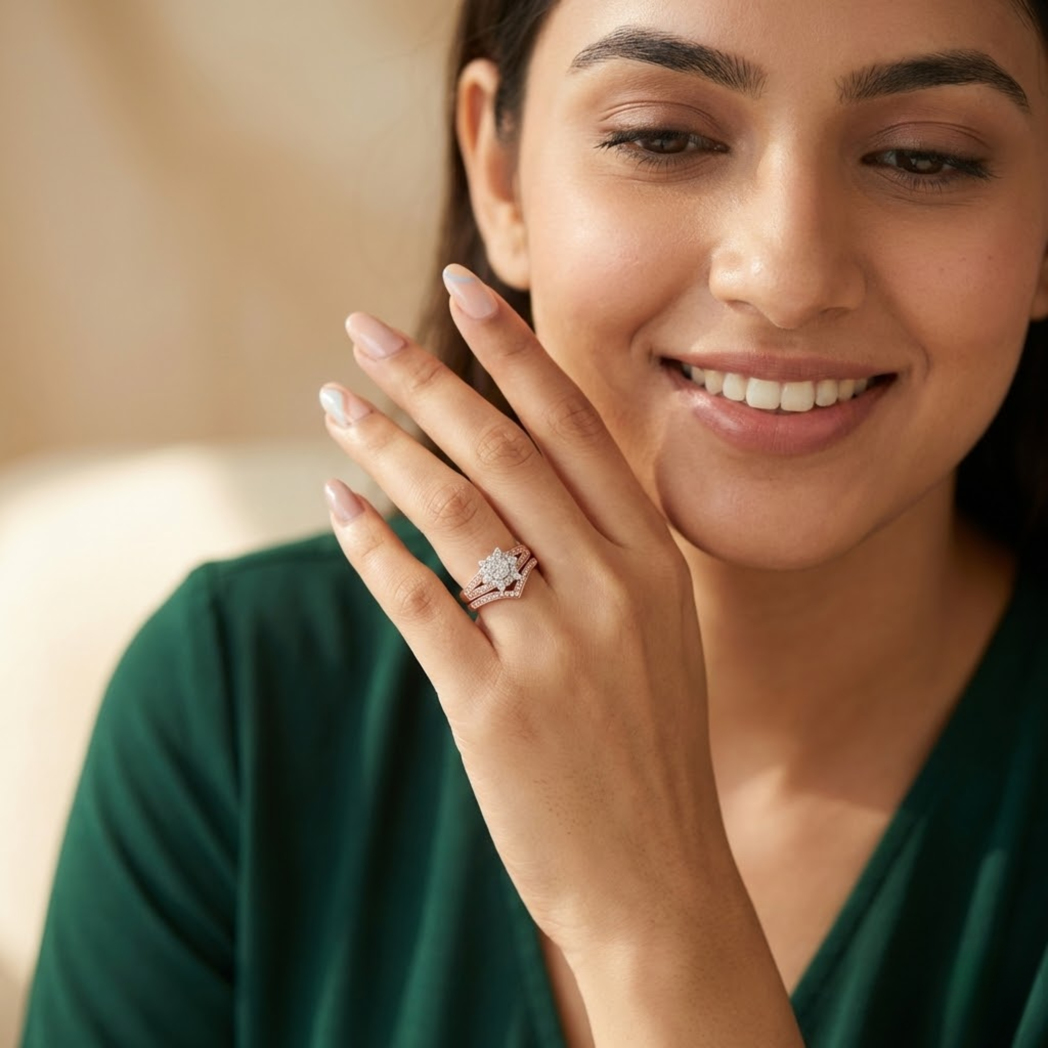 Floral Cluster Double-Band Diamond Ring