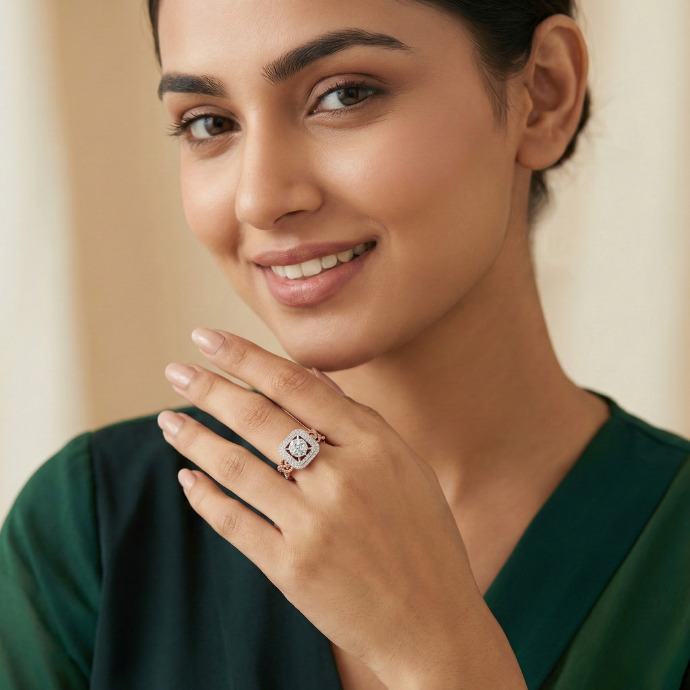 Royal Square Halo Cluster Diamond Ring
