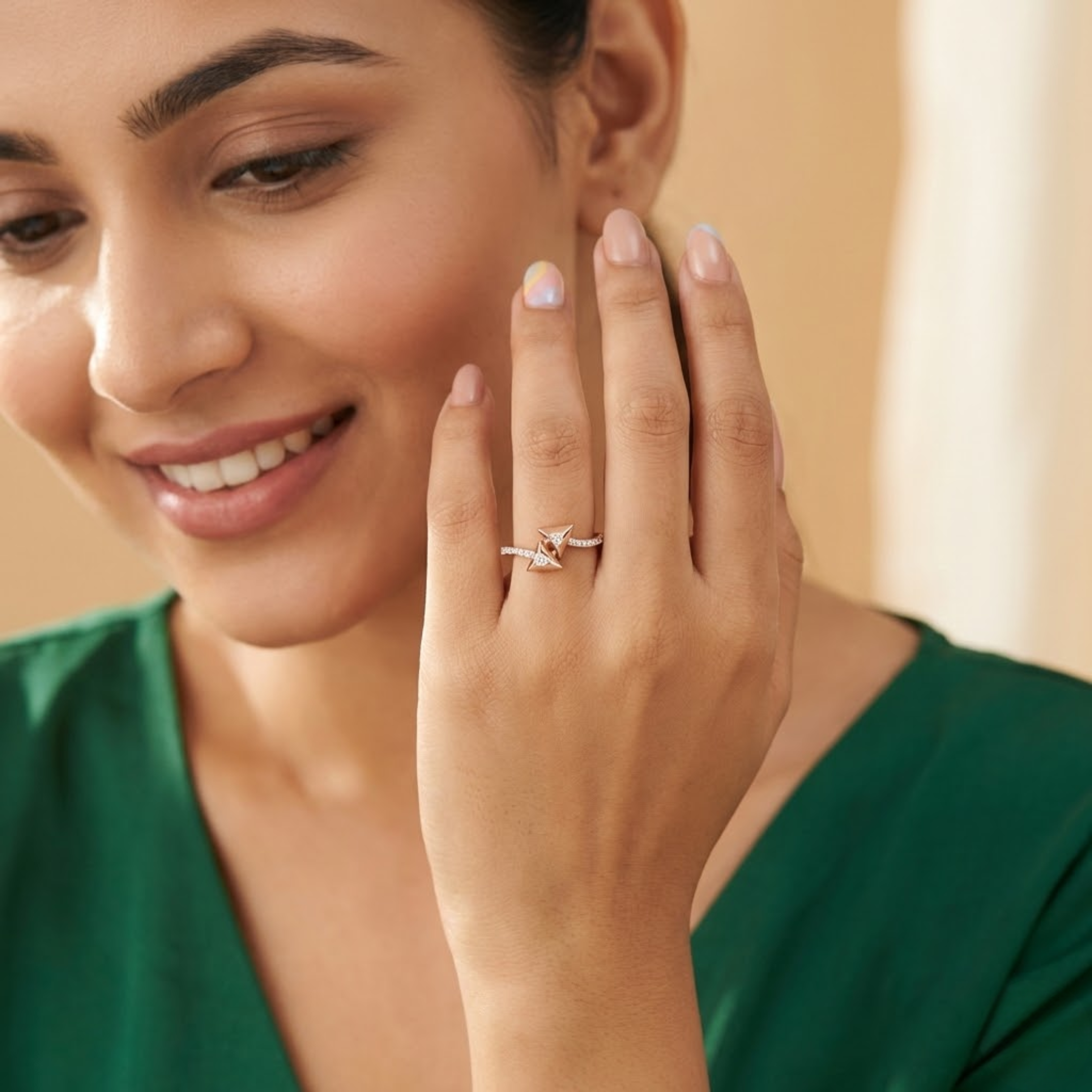 Modern Twin Pyramid Diamond Ring