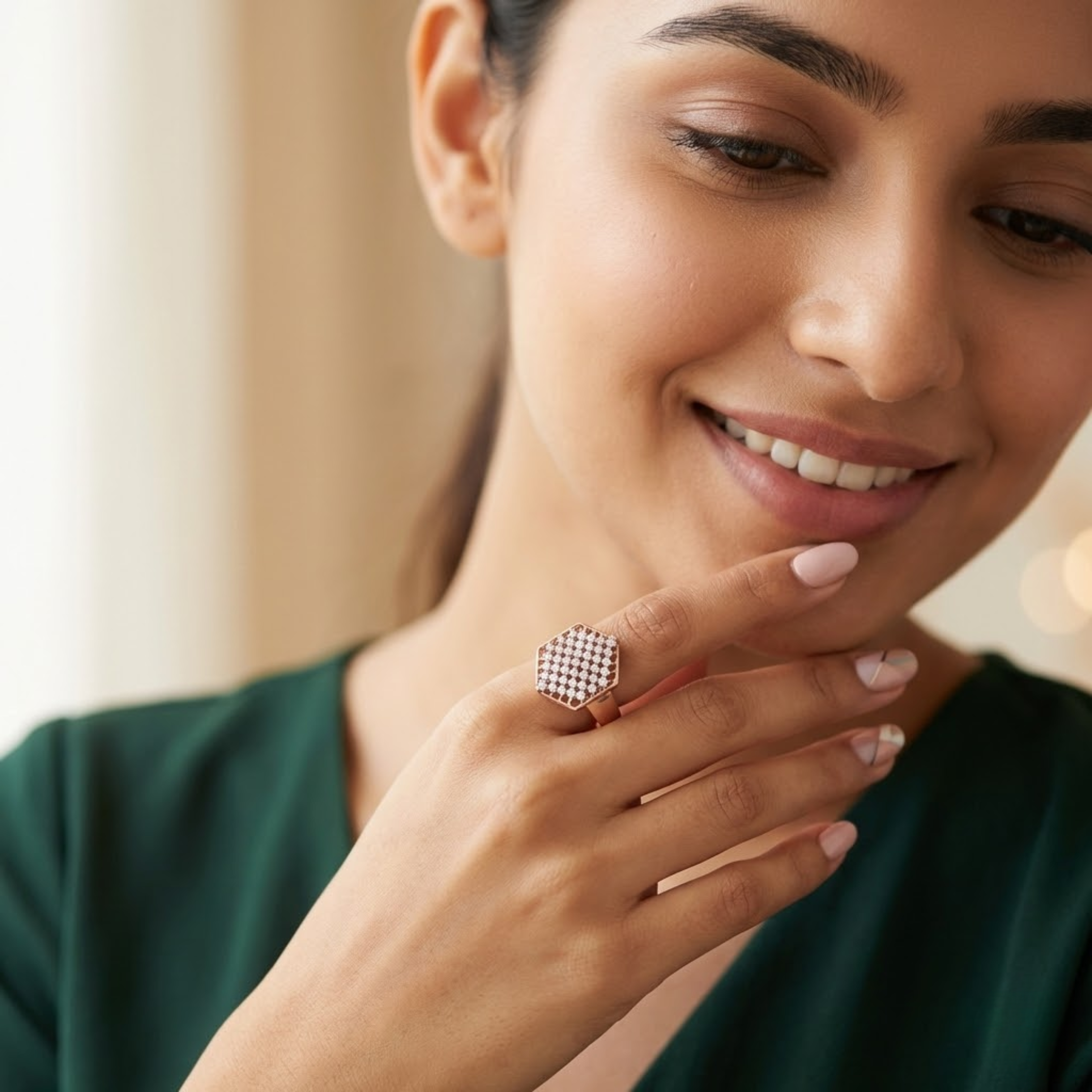 Hexagon Cluster Diamond Statement Ring