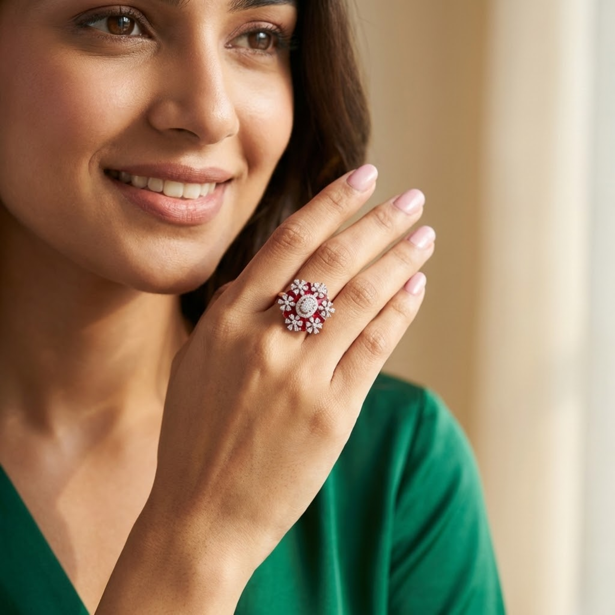 Grand Floral Diamond & Gemstone Cocktail Ring