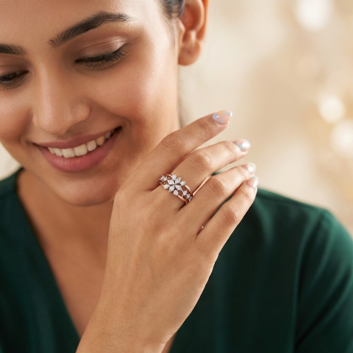 Dual Row Floral Cluster Diamond Ring