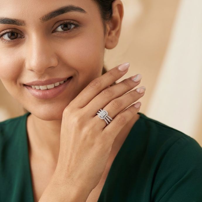 Quad-Cluster Diamond Ring with Split Shank Design