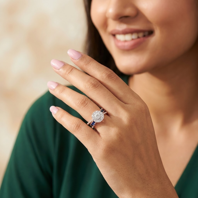 Luxe Blue Accent Cluster Diamond Ring