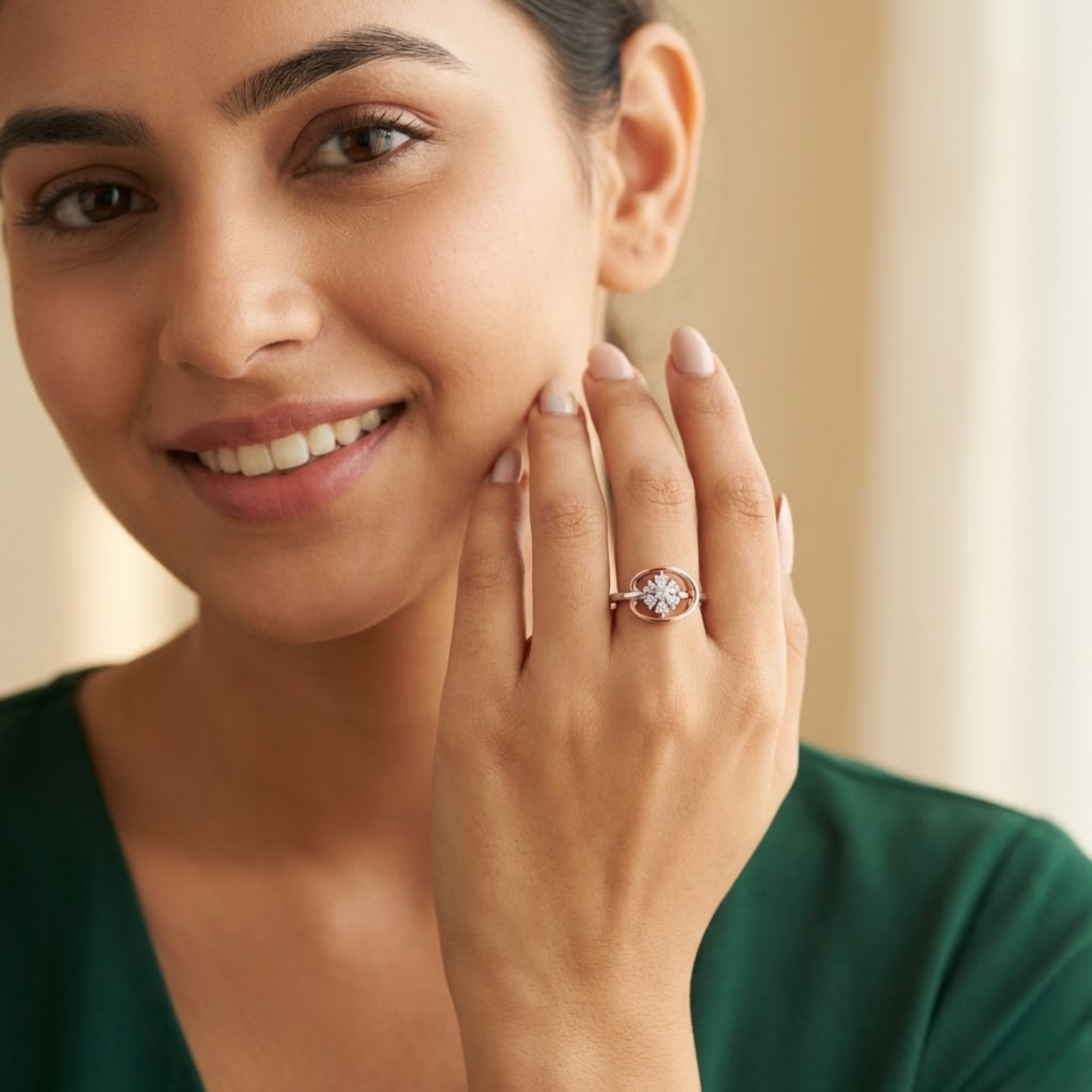 Dual-Tone Orbit Floral Diamond Ring