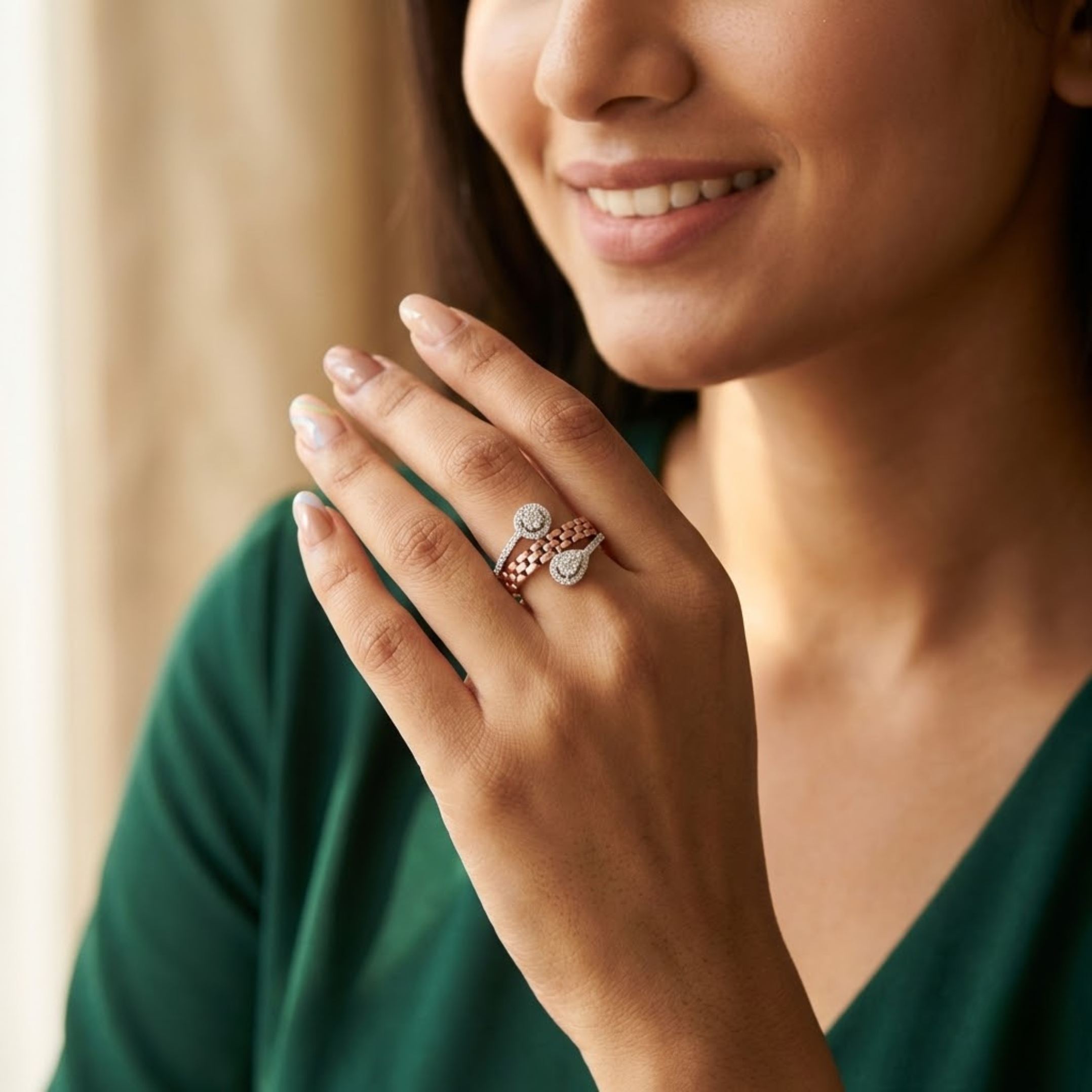 Dual Halo Designer Wrap Diamond Ring