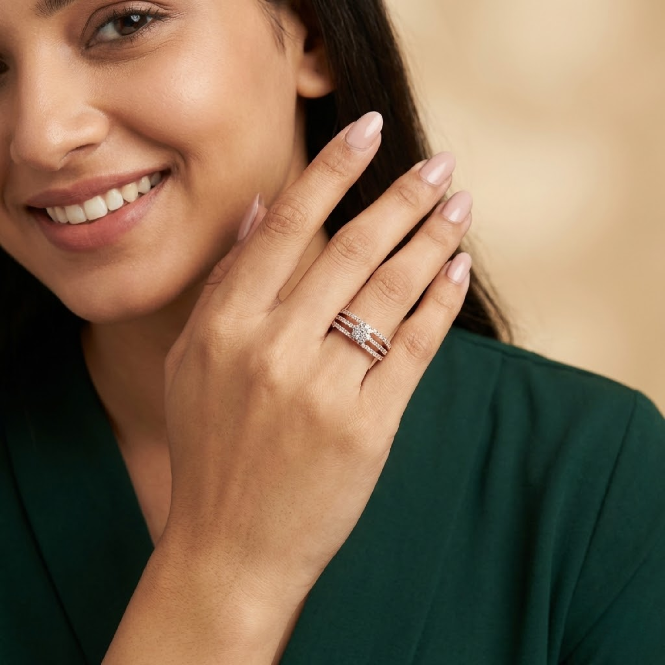 Dual-Band Floral Cluster Diamond Ring