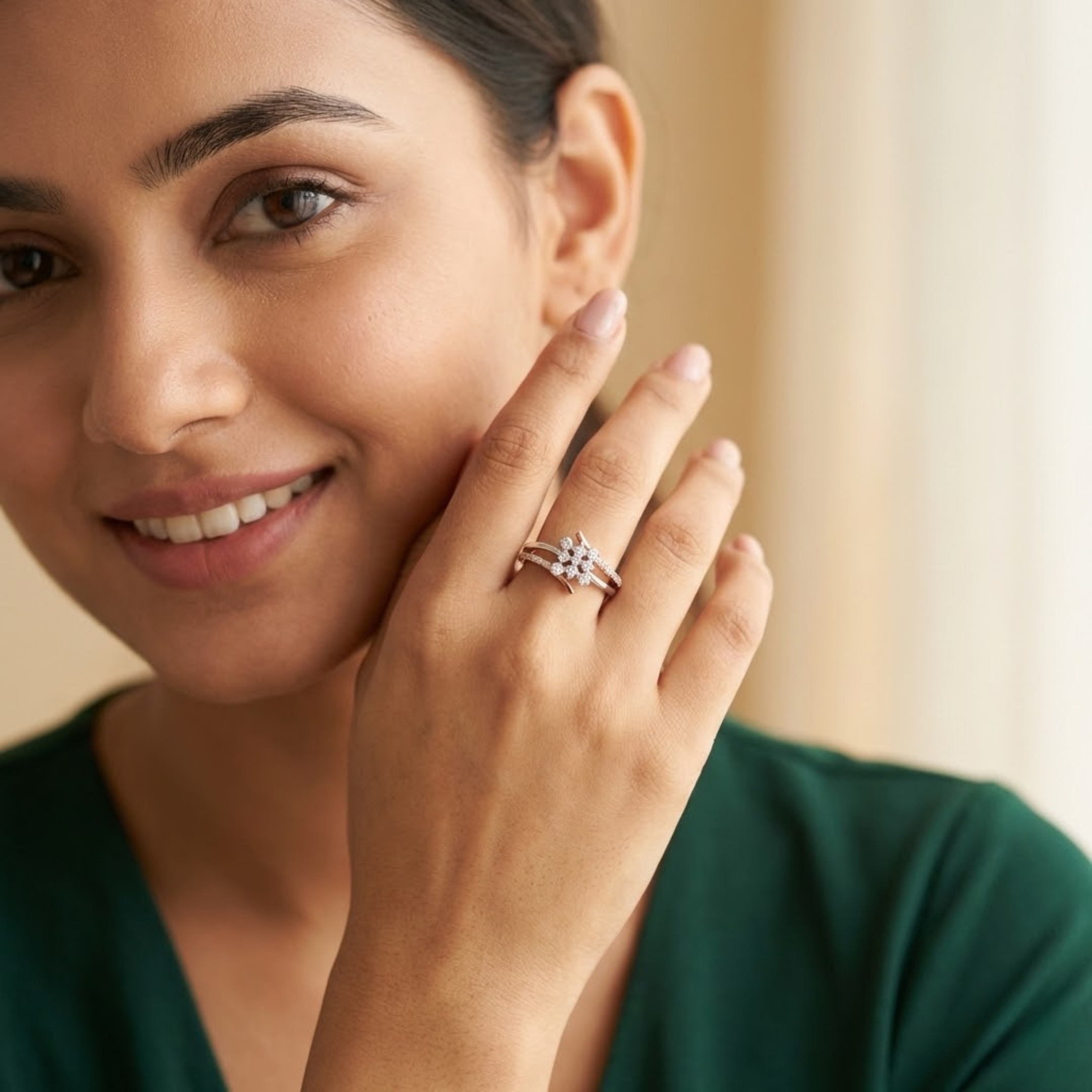 Dual-Tone Floral Cluster Diamond Ring