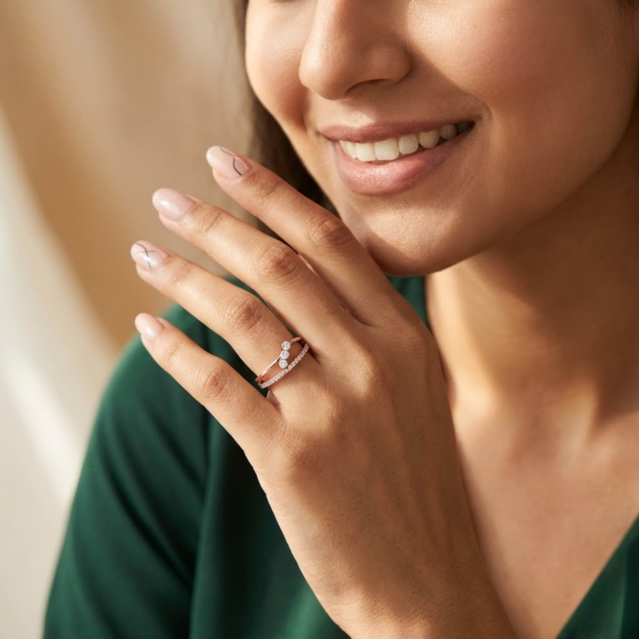 Elegant Twin-Band Crossover Diamond Ring
