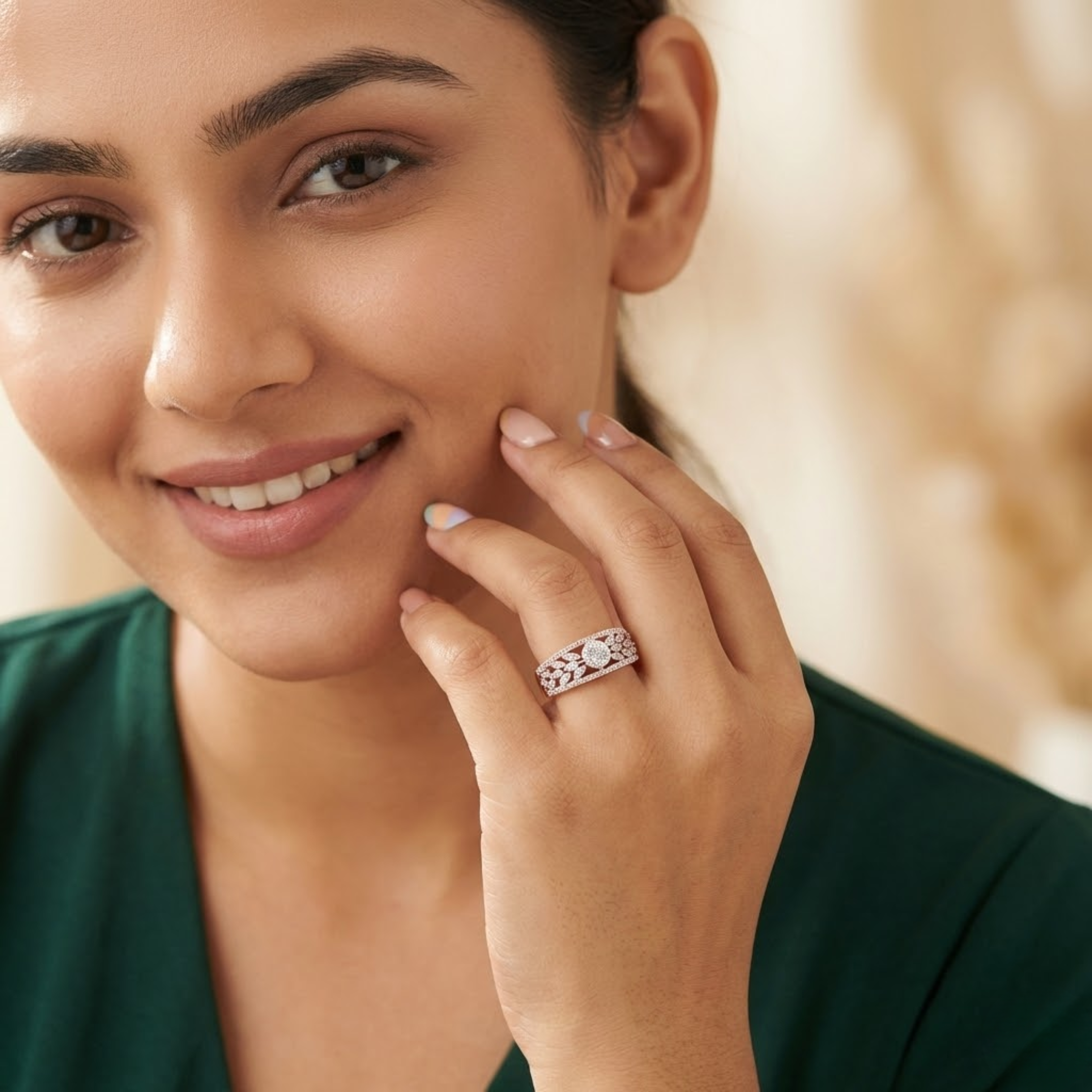 Floral Cluster Diamond Band Ring