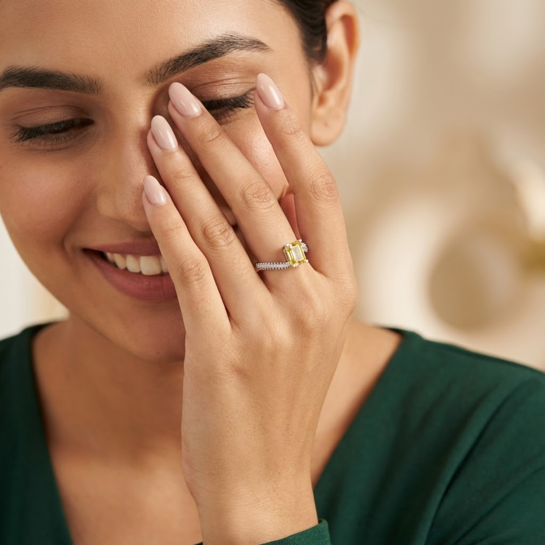Emerald-Cut Yellow Gemstone Diamond Ring