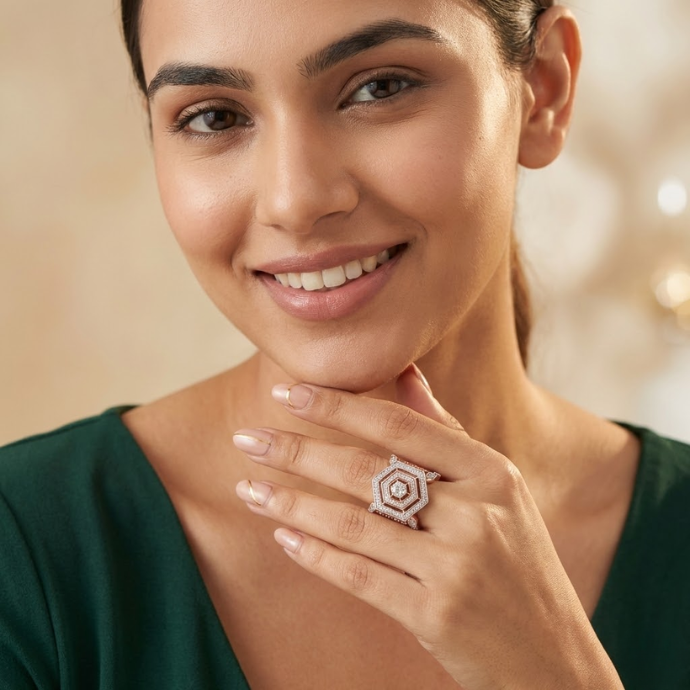 Grand Hexagon Dome Diamond Ring