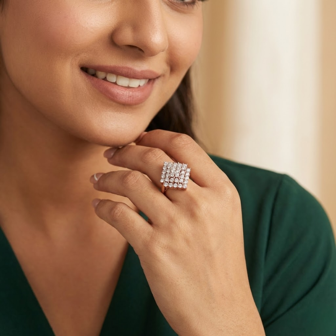 Royal Emerald-Cut Style Diamond Cluster Ring