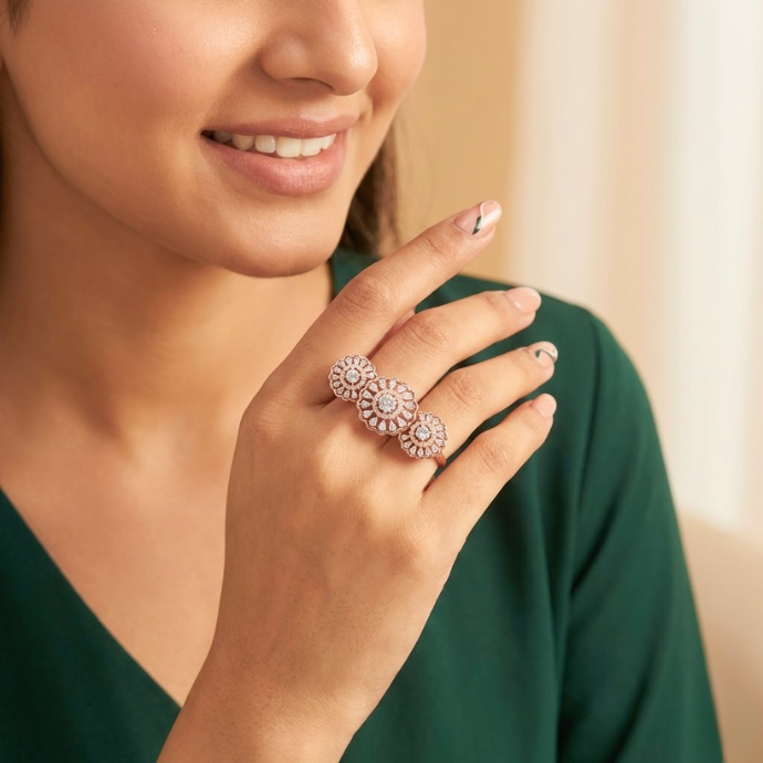 Triple Floral Halo Diamond Cocktail Ring