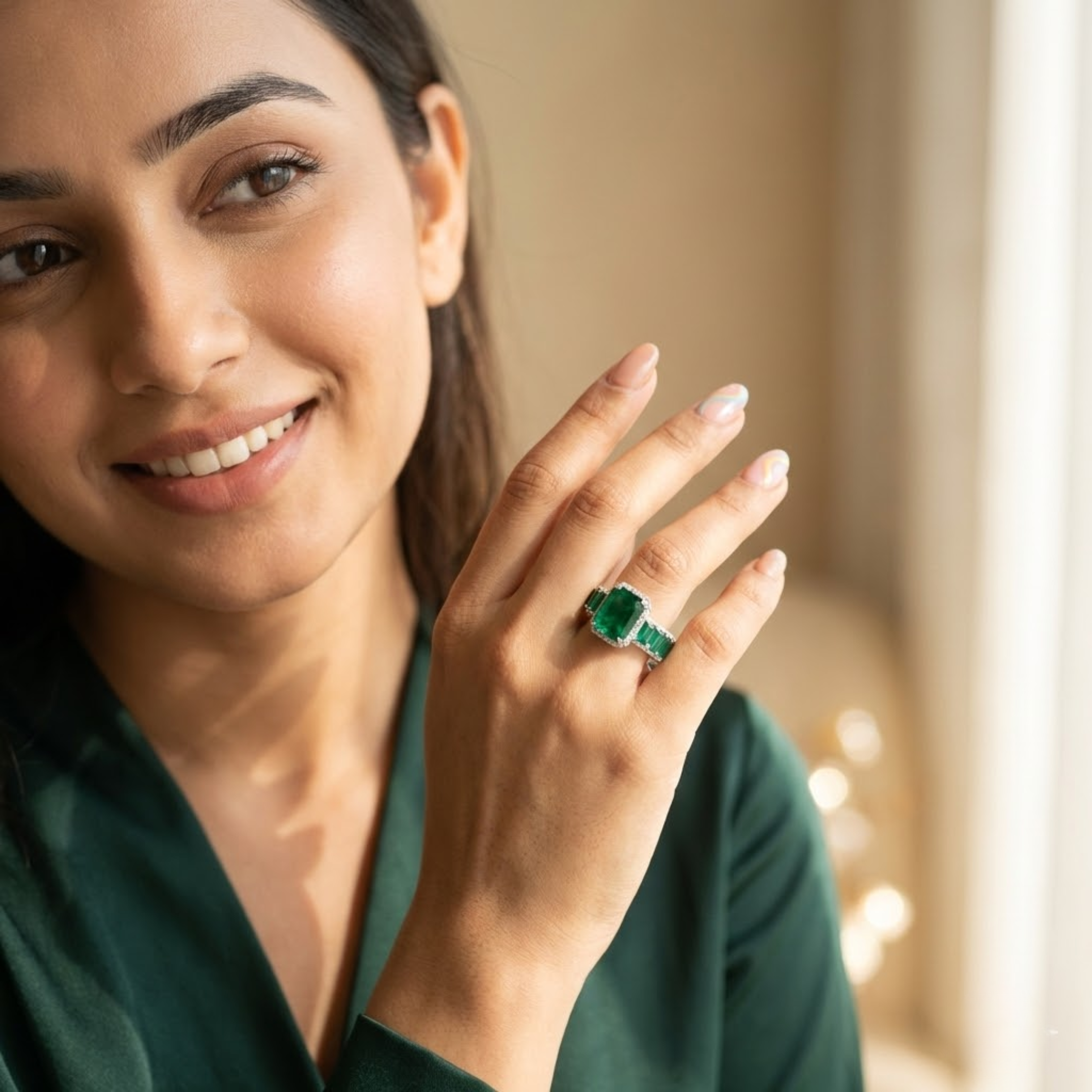 Emerald Solitaire Baguette Band Ring