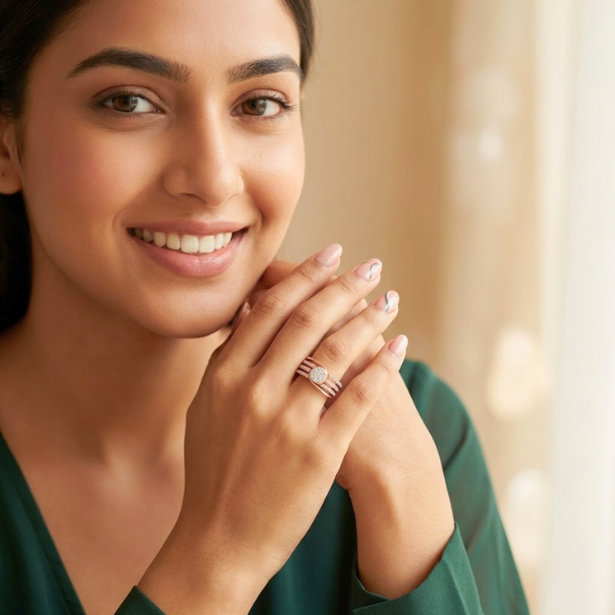 Triple Row Contemporary Diamond Cluster Ring