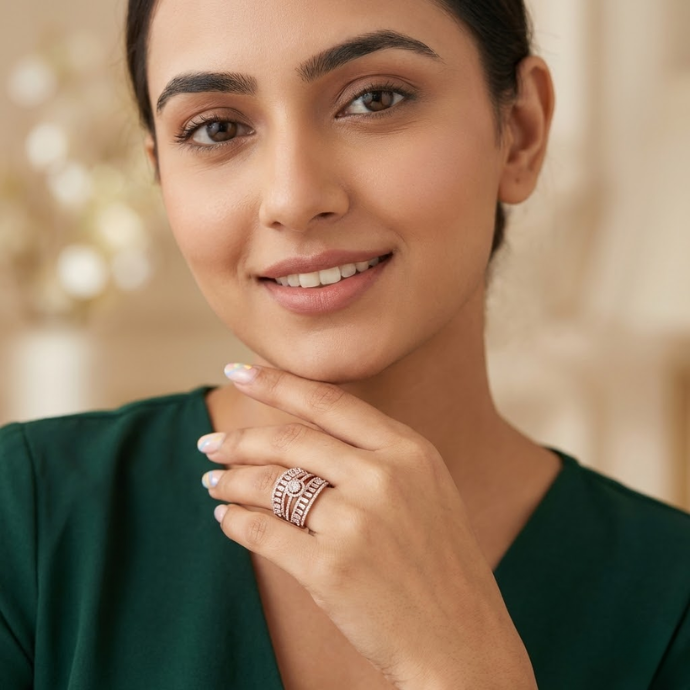 Multi-Row Baguette & Cluster Crown Diamond Ring