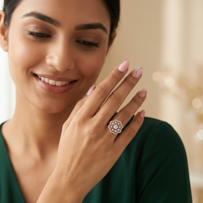 Floral Diamond Petal Ring