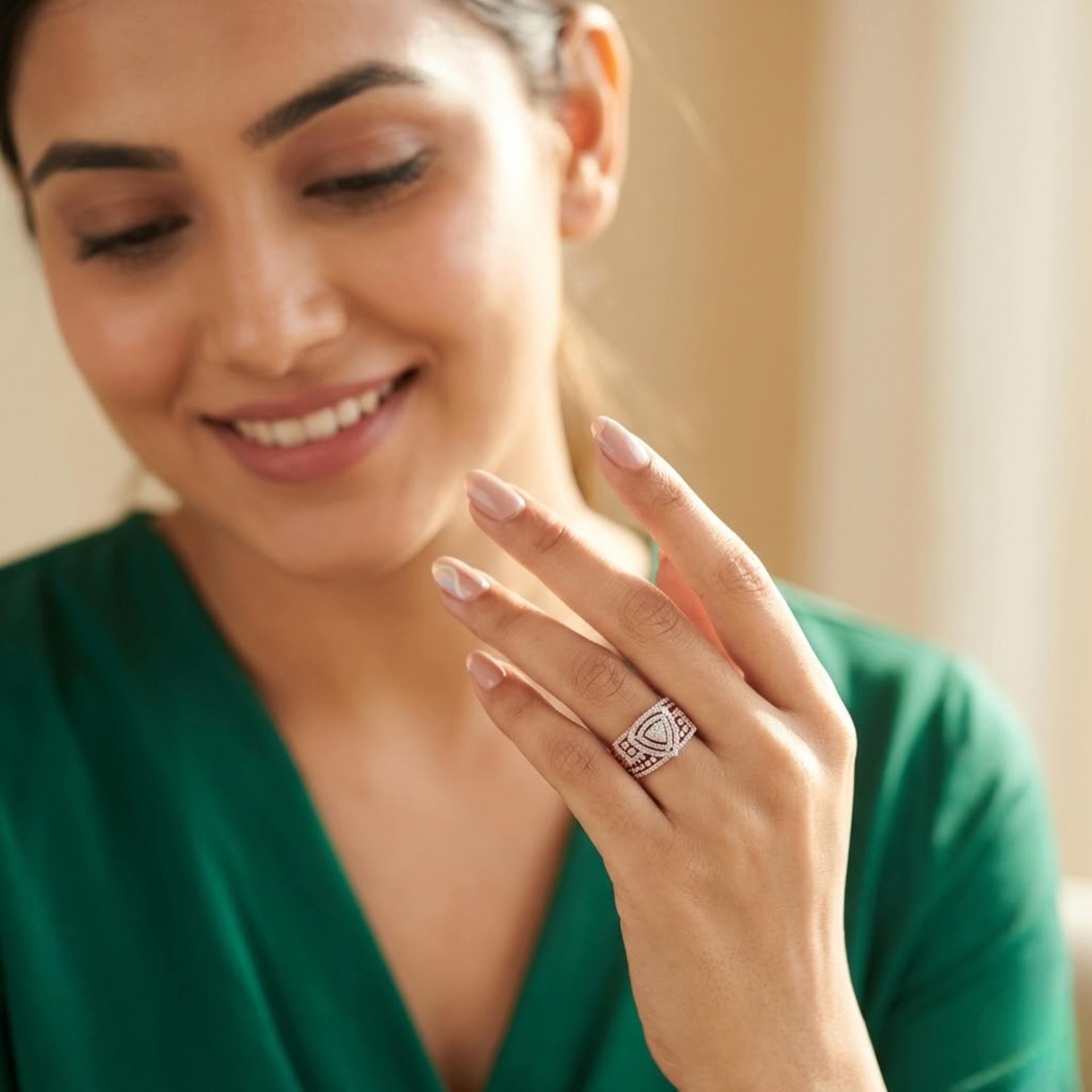 Tri-Layer Shield Diamond Statement Ring