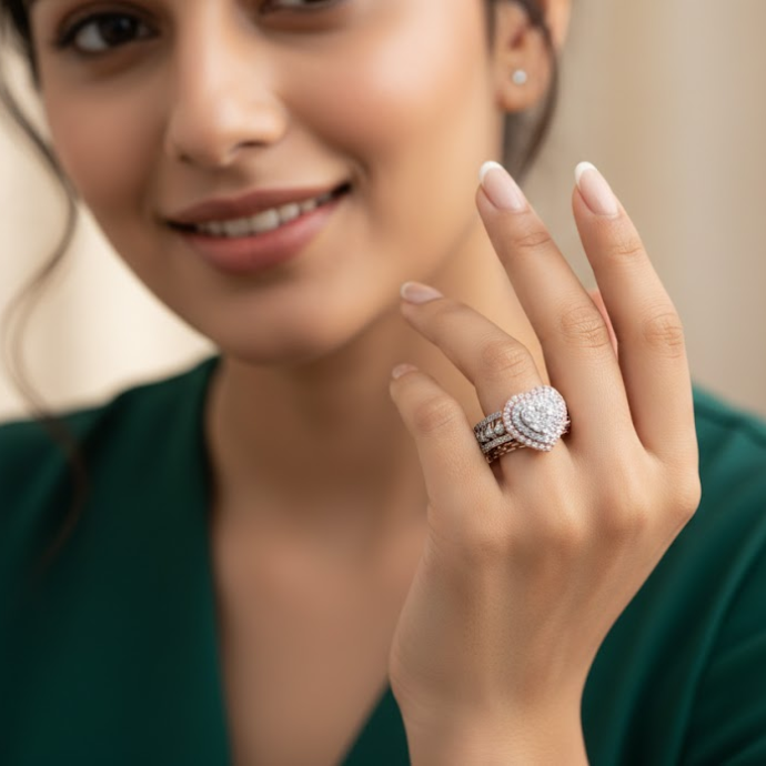 Heart Halo Dual-Tone Diamond Statement Ring