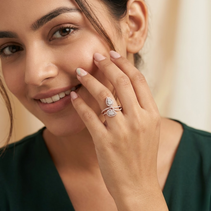 Pear Cluster Triple-Petal Diamond Ring