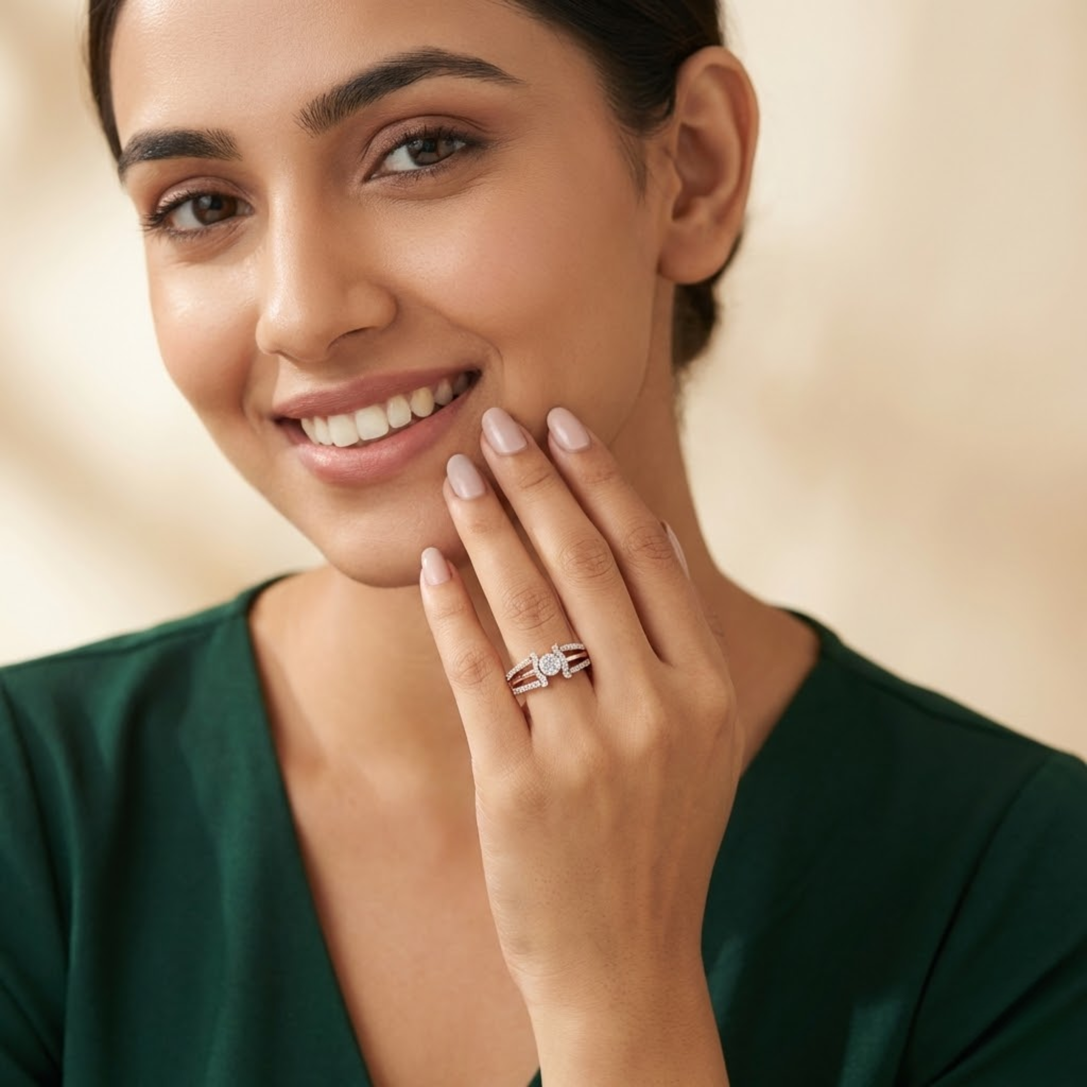 Dual-Row Halo Elegance Diamond Ring