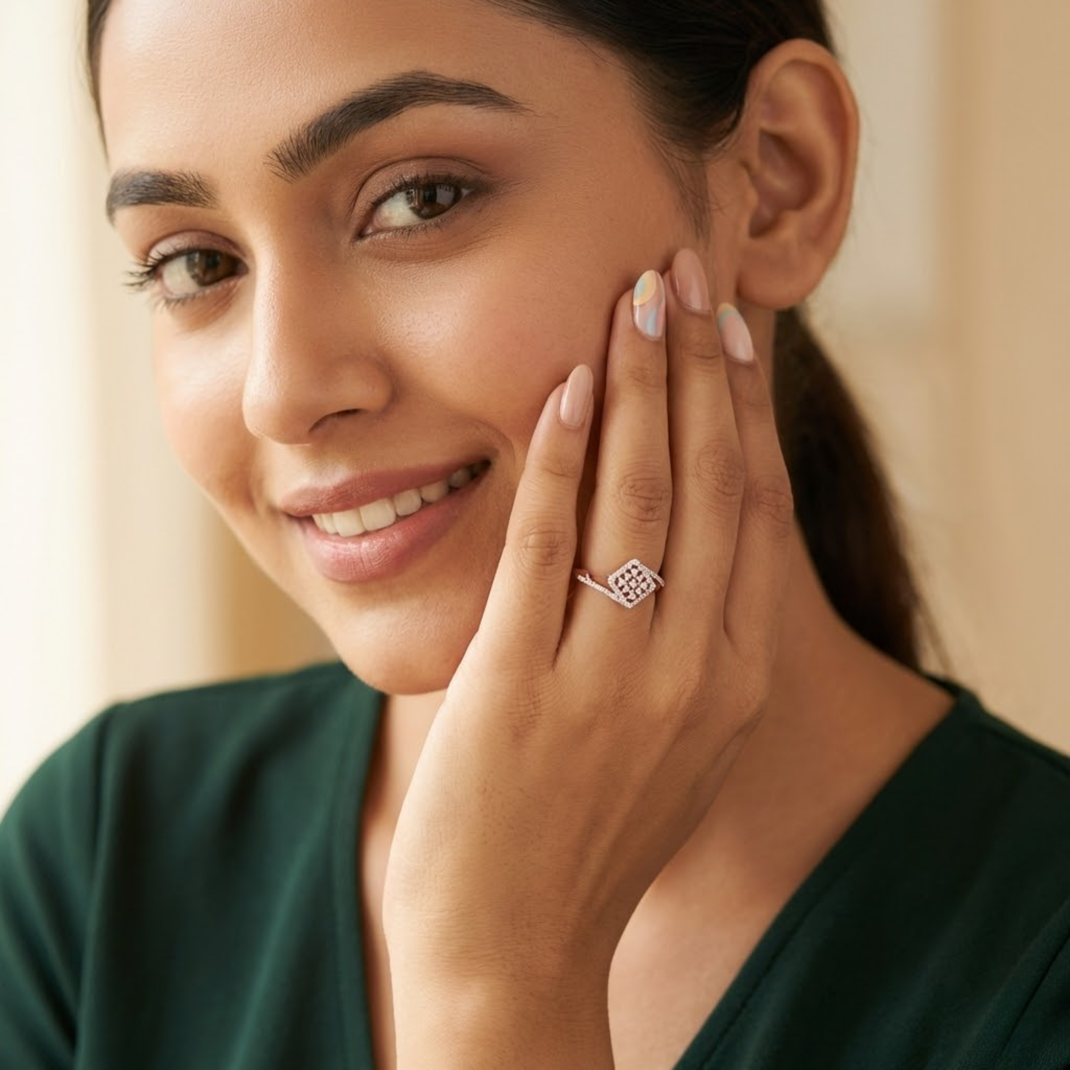 Contemporary Grid Halo Diamond Ring