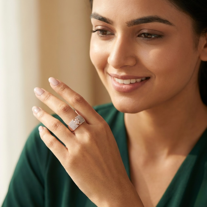 Contemporary Wide-Band Cluster Diamond Ring