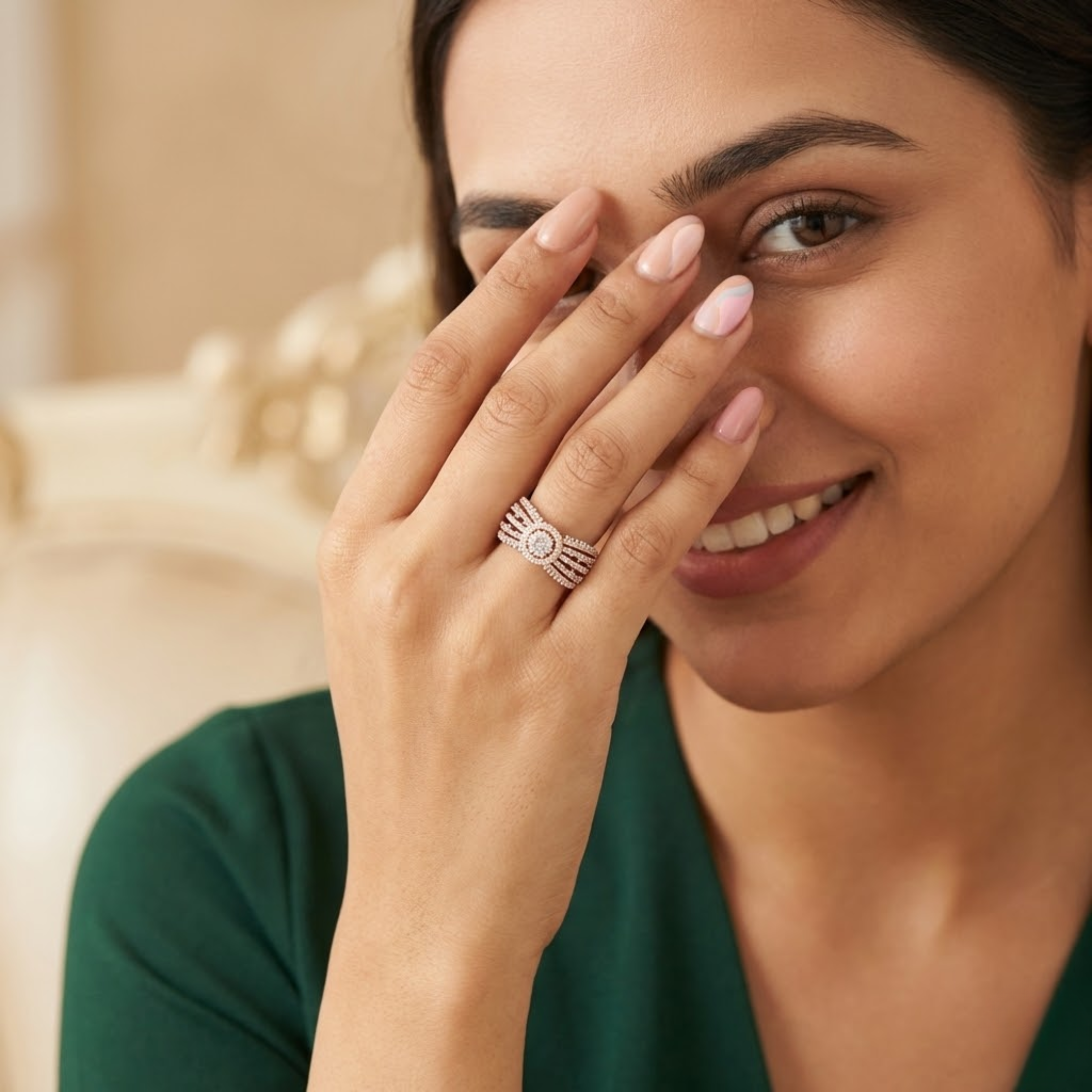 Oval Halo Dome Statement Diamond Ring