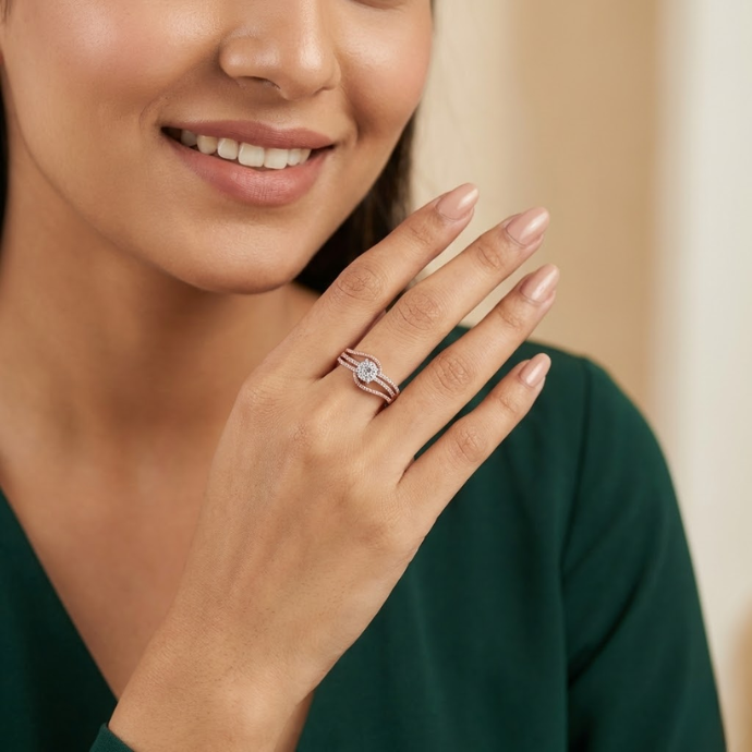Triple Band Floral Cluster Diamond Ring