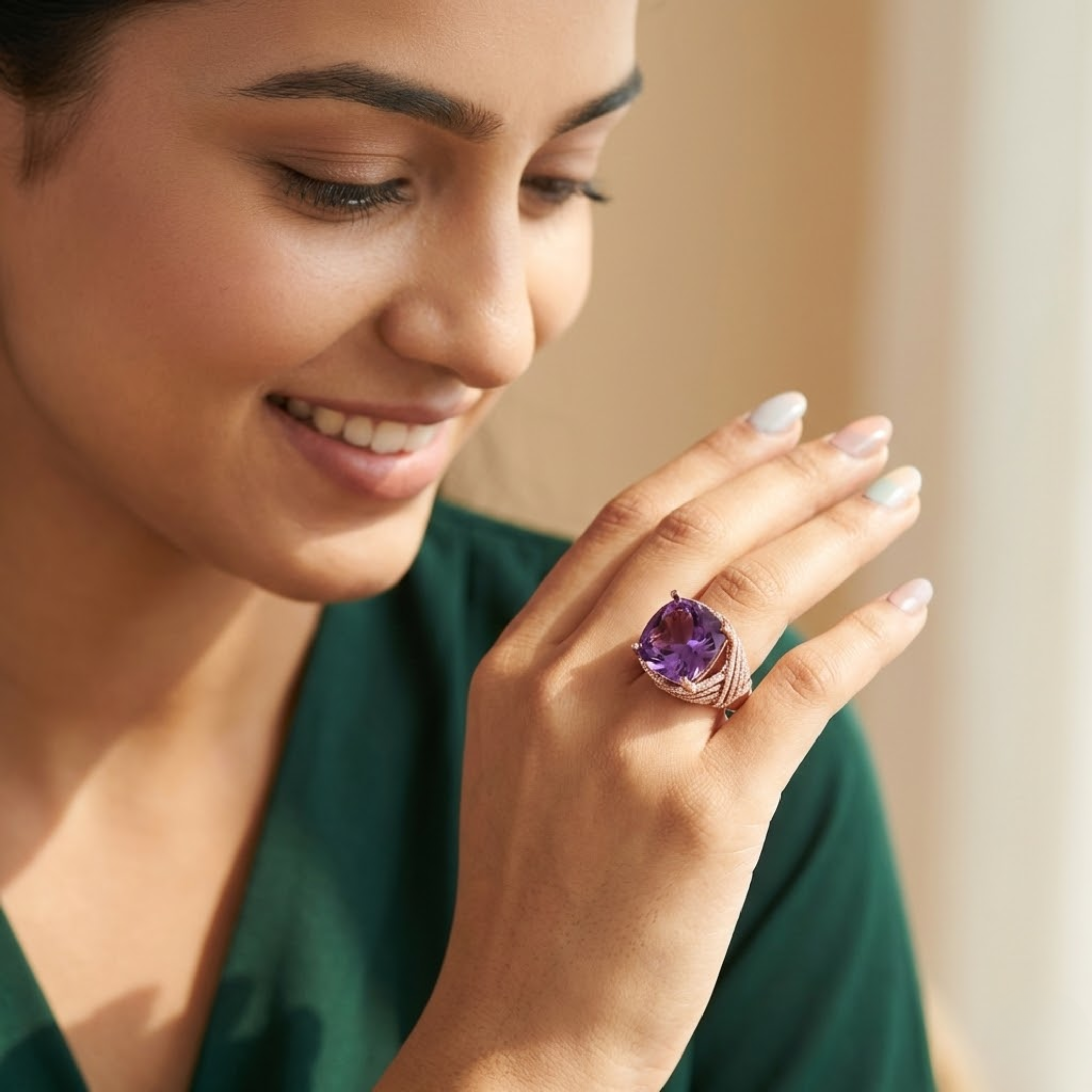 Cushion Amethyst Statement Diamond Ring