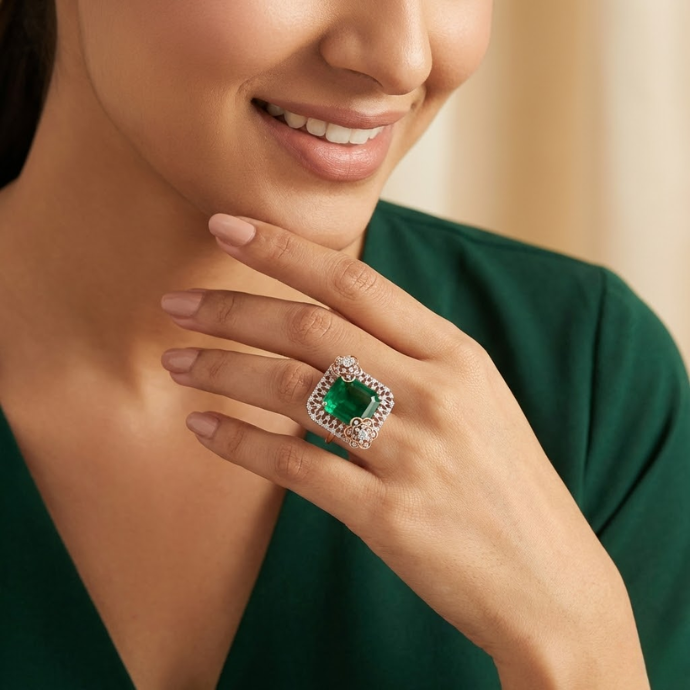Emerald Royale Double Floral Diamond Ring