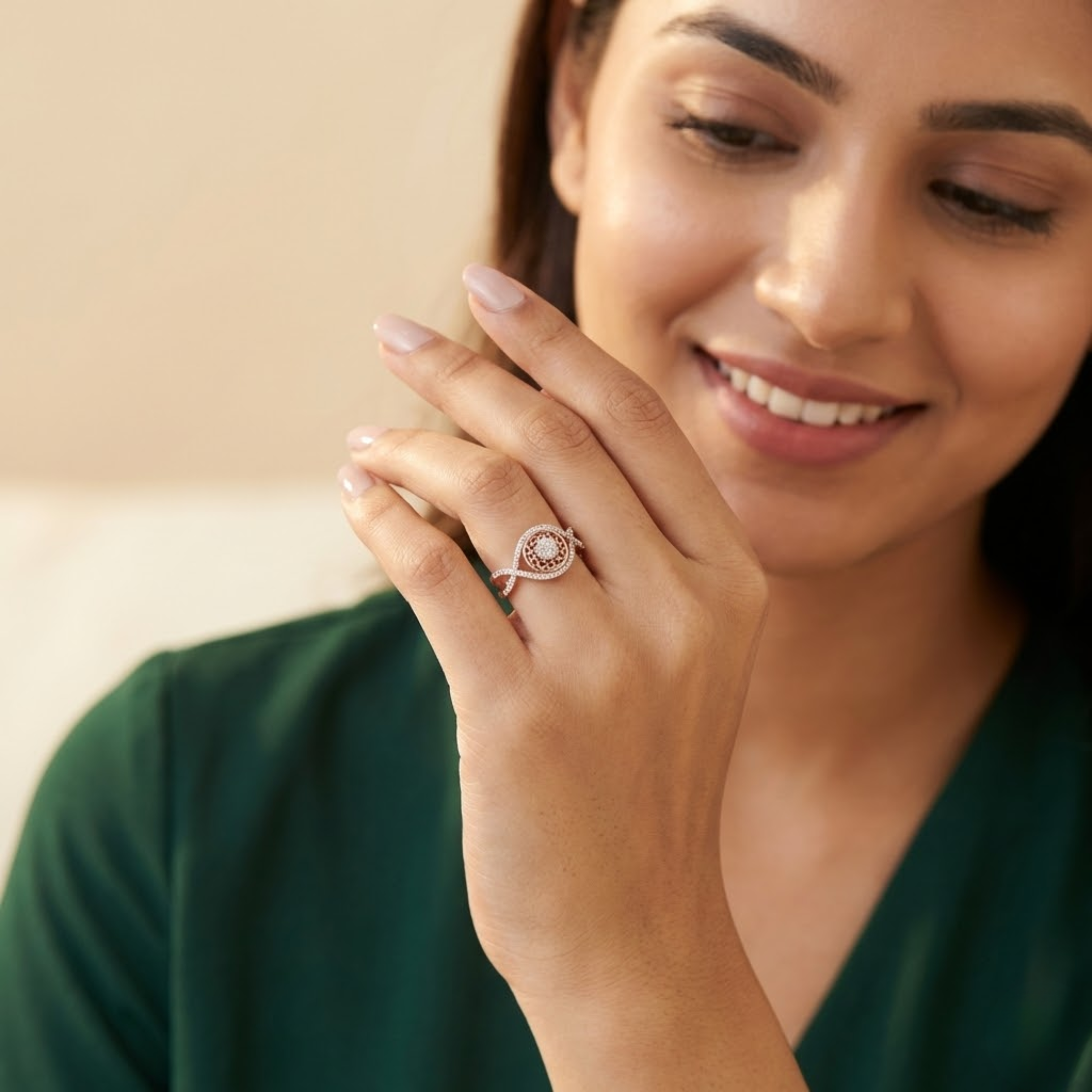 Intricate Lattice Halo Diamond Ring