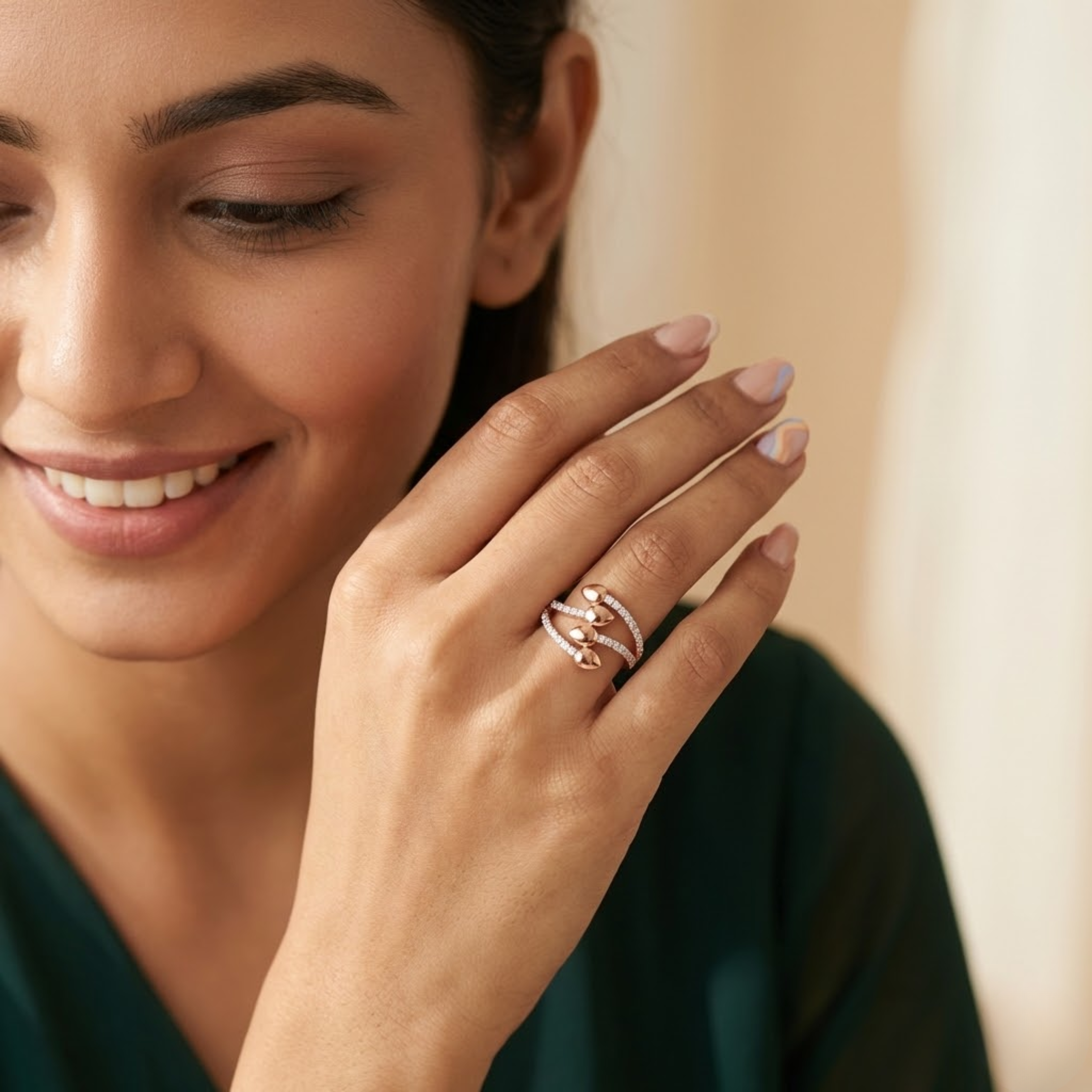Dual Curve Leaf Diamond Ring
