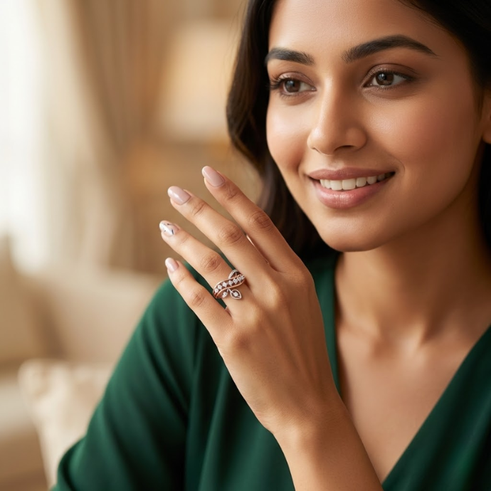 Twisted Heart Dangling Diamond Ring