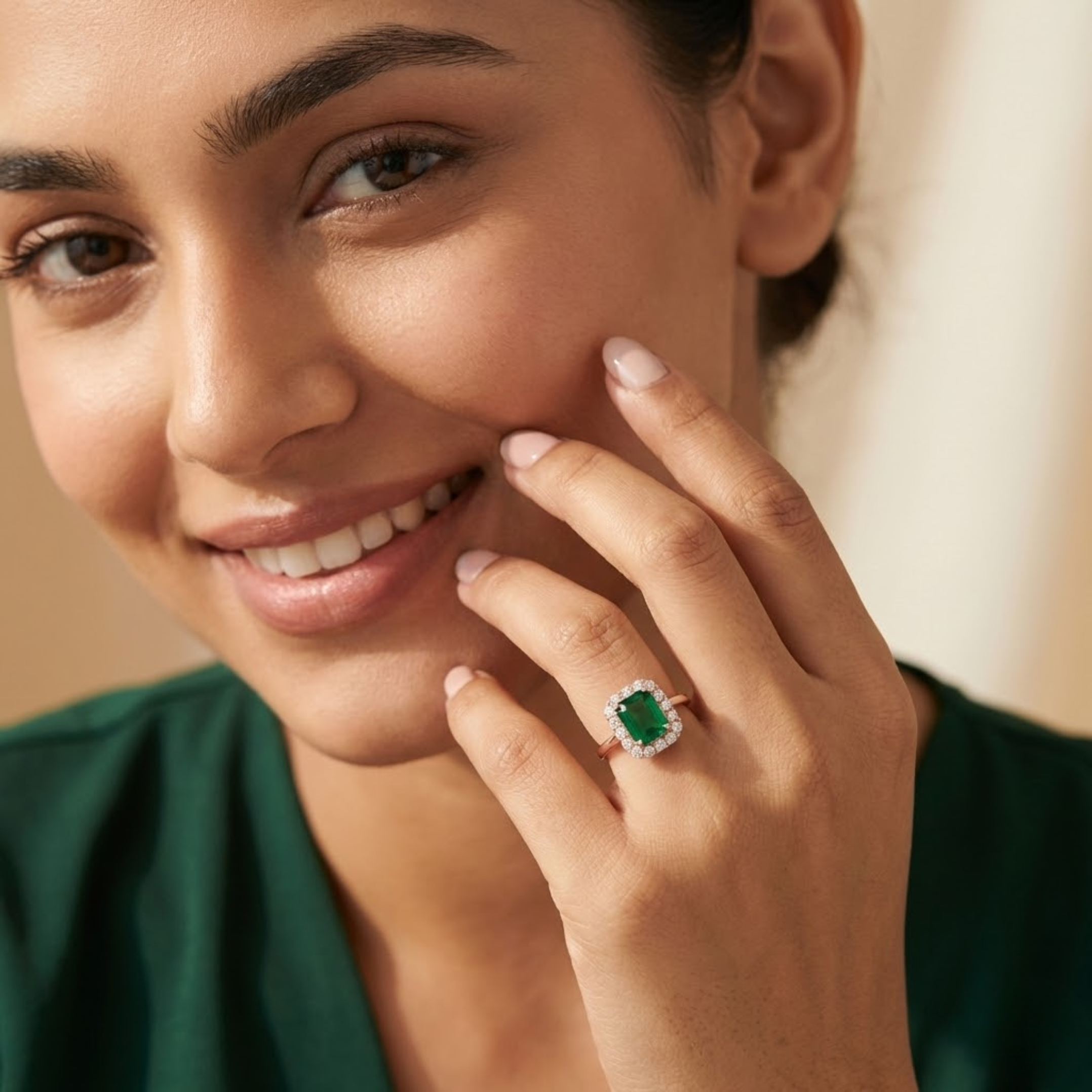 Emerald Halo Square-Cut Gemstone Ring