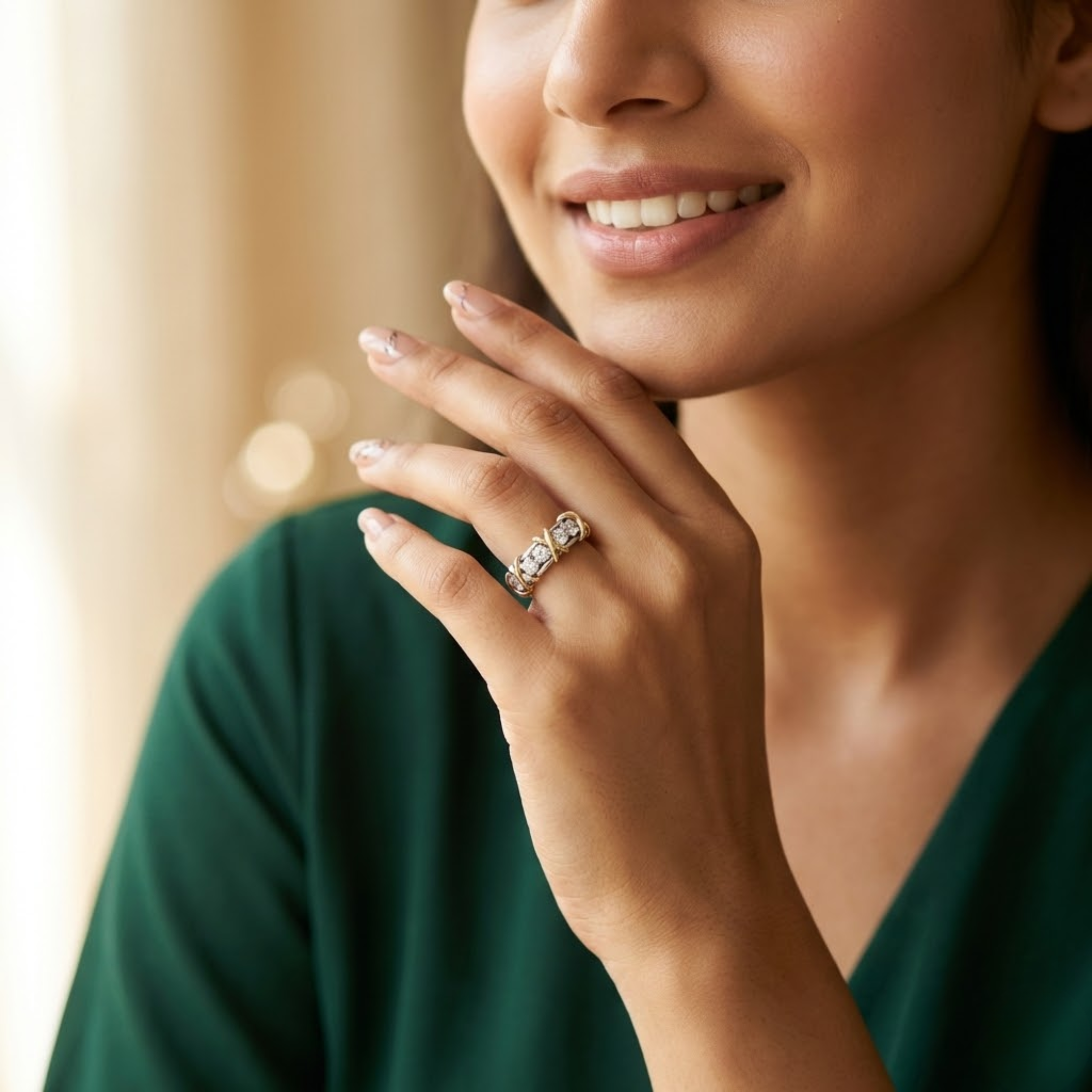Two-Tone Diamond Eternity Ring with X-Wrap Design